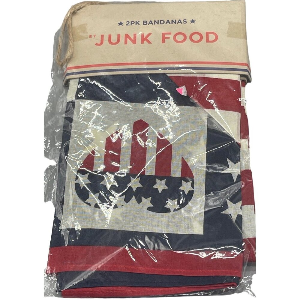 Junk food bandanas ages 14+ cotton stripes heart stars red white blue READ